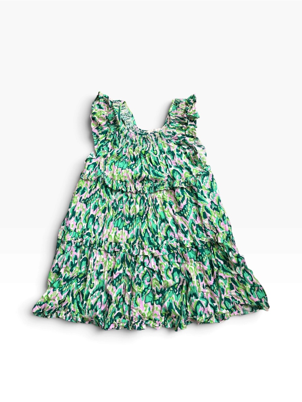 NWT Entro green patterned ruffle sleeve mini dress size small.